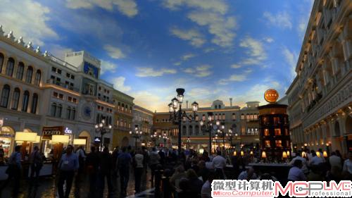 Venetian酒店的人工穹顶，刻意营造出一种欧洲古城的风景。第一眼几乎以假乱真了。