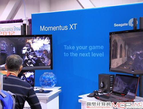 CES 2012上，希捷展示面向高端用户的Momentus XT飞鱼开天系列混合固态硬盘。