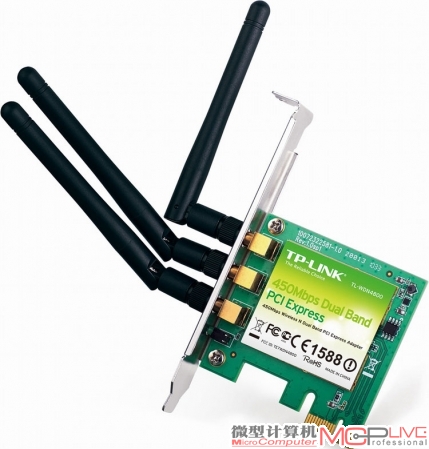 港版450Mb/s PCI-E无线网卡TP-LINK TL-WDN4800(上)和台版USB无线网卡Buffalo WLI-UC-G450(中)可能存在兼容性问题，保险的是使用通用版的450Mb/s Mini PCI-E无线网卡(下)。